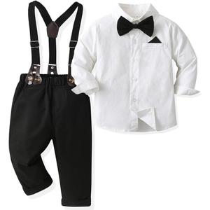 SALNIER Toddler Dress Suit Baby Boys Clothes Sets Bowtie Shirts Suspenders Pants 4pcs Gentleman Outfits Suits 6 Month 6 Years,  Size 110