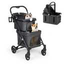 T1 Double Pet Stroller for 2 Small Dogs or Cats, Lightweight Foldable Double Cat Stroller with Detachable Carrier (Black)