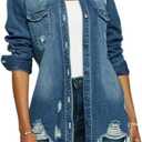 DvaeMalligo Women's Jean Jacket Distressed Button Down Long Sleeve Ripped Oversized Denim Trucker Jean Jackets (XX-Large, Xblue 9642)