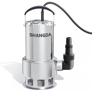 Sump Pump 1.6HP Submersible Water Pump 5500GPH Stainless Steel Electric Clean/Dirty Water Draining Transfer Pumps with Adapters for Pool Hot Tub Pond