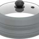 Microwave Splatter Cover Vented Glass Splatter Guard Lid with Collapsible Silicone for Food as Pot Cover 11.8 inch Large Plate for 6 7 8 9 10 11 inch Plate Bowl Light Grey