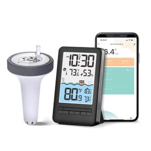 Wireless WiFi Pool Thermometer with Easy-to-Read 4" Digital LCD Display, Perfect Water Thermometer for Indoor & Outdoor Swimming Pool, Hot Tub, Spa, Aquarium, Ponds, and Baths, 1 Sensor