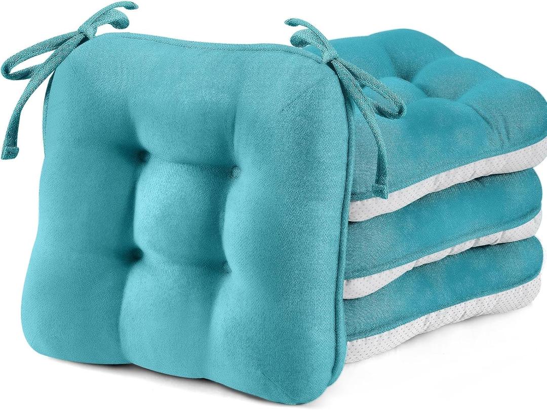 BETU Chair Cushions for Dining Chairs Set of 4,3.5" Thick Kitchen Table Chair Pads with Ties,Non Slip Backing and Covers, Seat Cushion for Dining Room,Bar,Patio Chairs,16"X16"X3.5",Teal