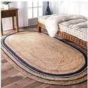 Vipanth Natural Jute Handmade Area Rug Indian Rug, Rustic Rug in Oval Shape for Home Decor, Kitchen, Hallway, Living Room (36 x 72 Inch Oval (3x6 Feet), Beige with Black Line)