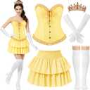 JaGely 5 Pcs Princess Fairy Costume for Women Corset Tops Skirt Headband Gloves Socks Adult Dress Carnival Role Play Party (Medium, Yellow)