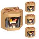 ISKYBOB 24PCS Individual Bakery Boxes with Window, Hexagon Single Cake Box 4.7 x 4In Kraft Paper Small Gift Boxes Packaging Wedding Bridal Favor Boxes for Treat, Candles, Mug, Pastries (Brown)