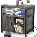 Unikito Rolling File Cabinet Lateral Office Filing Cabinets with Socket and USB Charging Port, Modern Printer Stand on Wheels Printer Cabinet with Door and Open Storage, Lockable, Black Oak