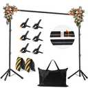 JSungo Backdrop Stand, Adjustable 10x7.5 FT Background Stand Backdrop for Parties, Photo Video Studio, Portable Photography Backdrop Stand with Carrying Bag, 6 Backdrop Clamps, and 2 Stand Bags