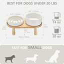 Ceramic Slow Feeder and Water Bowl Set for Small Dogs, 6.0 Inch Ceramic Dog Bowls Elevated with Wooden Stand, 0.6 Cups Dog Slow Feeder(14oz) and 30oz Water Bowl Set, White