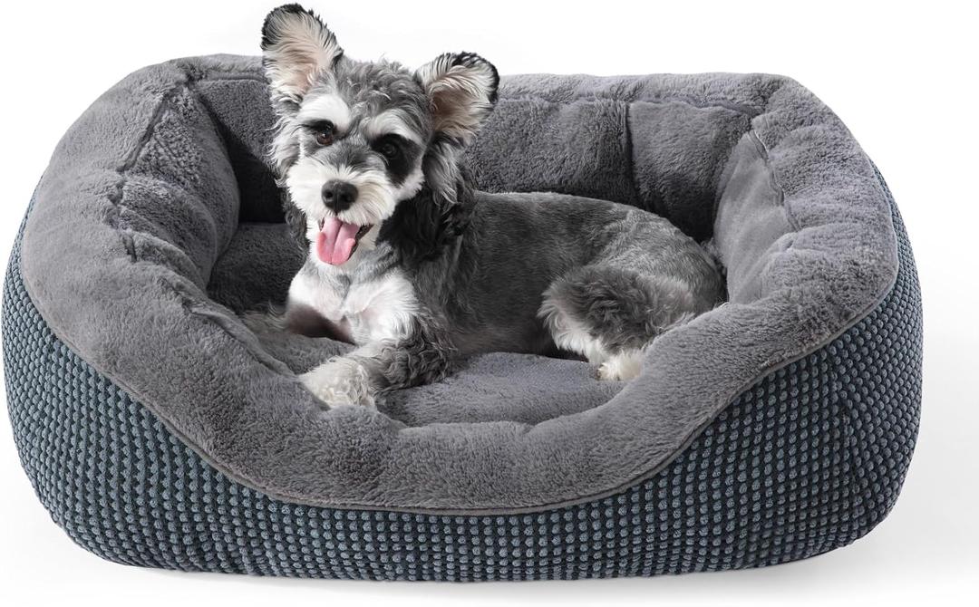 INVENHO Small Dog Bed for Small Dogs, Cat Beds for Indoor Cats Washable, Orthopedic Dog Bed, Warming Soft Calming Sleeping Puppy Bed Durable Pet Bed with Anti-Slip Bottom S (20"x19"x6") (Dark Grey)