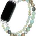 C&L Accessories Bracelets Compatible with Fitbit Luxe Bands for Women Beaded Wristband Adjustable Gemstone Replacement Straps for Fitbit Luxe