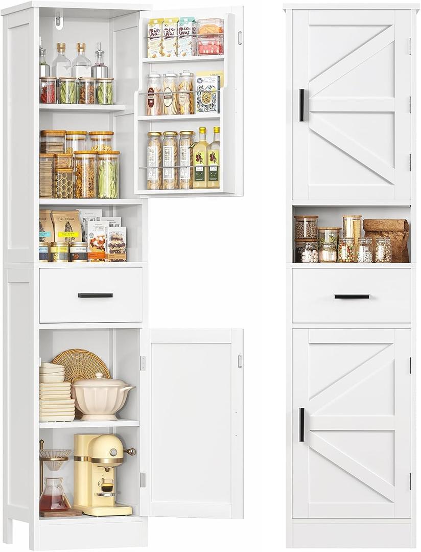 TEENFON 67" H Tall Storage Cabinet with 2 Doors, Bathroom Storage Cabinet, Kitchen Pantry Cabinets for Living Room, Dining Room, Bathroom, White, 11.8"W*15.8"D*67"H