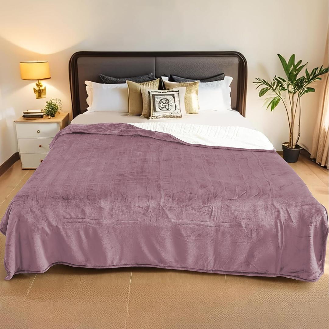 Electric Heated Blanket Queen Size - 84"x90", Soft Flannel Heating Blanket, 10 Heating Levels, 1-12 H Auto Shut Off, Dual Controllers, Breathable Warm and Washable for Bed, Purple