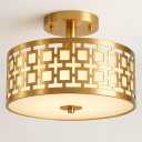 Semi Flush Mount Ceiling LED Light Fixture Hanging with Drum Shade for Dining & Living Room Kitchen Office Shop Entryway & Hallway Modern Chandelier Lamp Brushed Chrome Finish E26 Base (Square, Gold)