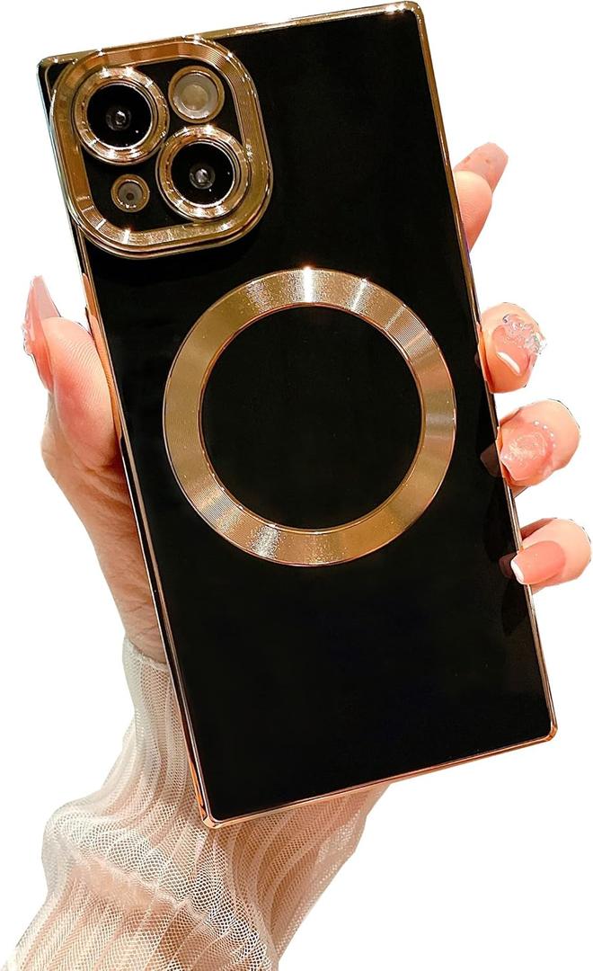 Owncase Magnetic for iPhone 14 Case, (Compatible with MagSafe) (Full Camera Lens Protection) (Reinforced Corners) Shockproof Soft TPU Electroplate Edge Bumper Case for Women, Black