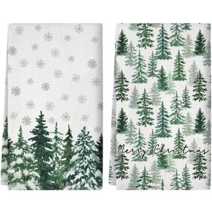 Christmas Pine Trees Kitchen Towels Dish Towel, winter Style 18x26 inches 2 Pack, Merry Christmas Winter Xmas Snowflakes Pine Decor Kitchen Towels. Suitable for Restaurants Home Use Decoration.