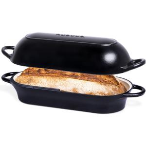 Enamelled Cast Iron Bread Loaf Pot  Dutch Oven For Sourdough Bread Baking  Oven Safe Non Stick Bread Pot  Rectangular, Black, 34cm x 16cm  by Nuovva