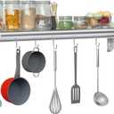 Treshin Stainless Steel Shelf with 6 Hooks 14 x 36 Inches, Commercial Wall Mount Floating Shelving Storage Pot Rack for Restaurant, Kitchen, Home, Bar and Hotel