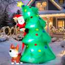 Joiedomi 6 FT Tall Christmas Tree Inflatables Outdoor Decoration, Blow Up Santa Climbing Christmas Tree with Dog, Blow Up Yard Decoration with Build-in LEDs for Xmas Outdoor Yard Garden Lawn Decor