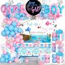 Fiesec Fishing Gender Reveal Decorations, Baby Boy or Girl Gender Reveal Party Decor, Fish She or Fish He Backdrop Balloon Banner Tablecloth Box Sash for Gone Fishing Baby Shower Supplies