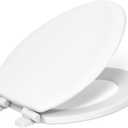 KOHLER Stonewood Quiet-Close Elongated Toilet Seat, Slow Close Design, Durable Wood, Easy Installation, Universal Fit, White Finish, K-20466-0