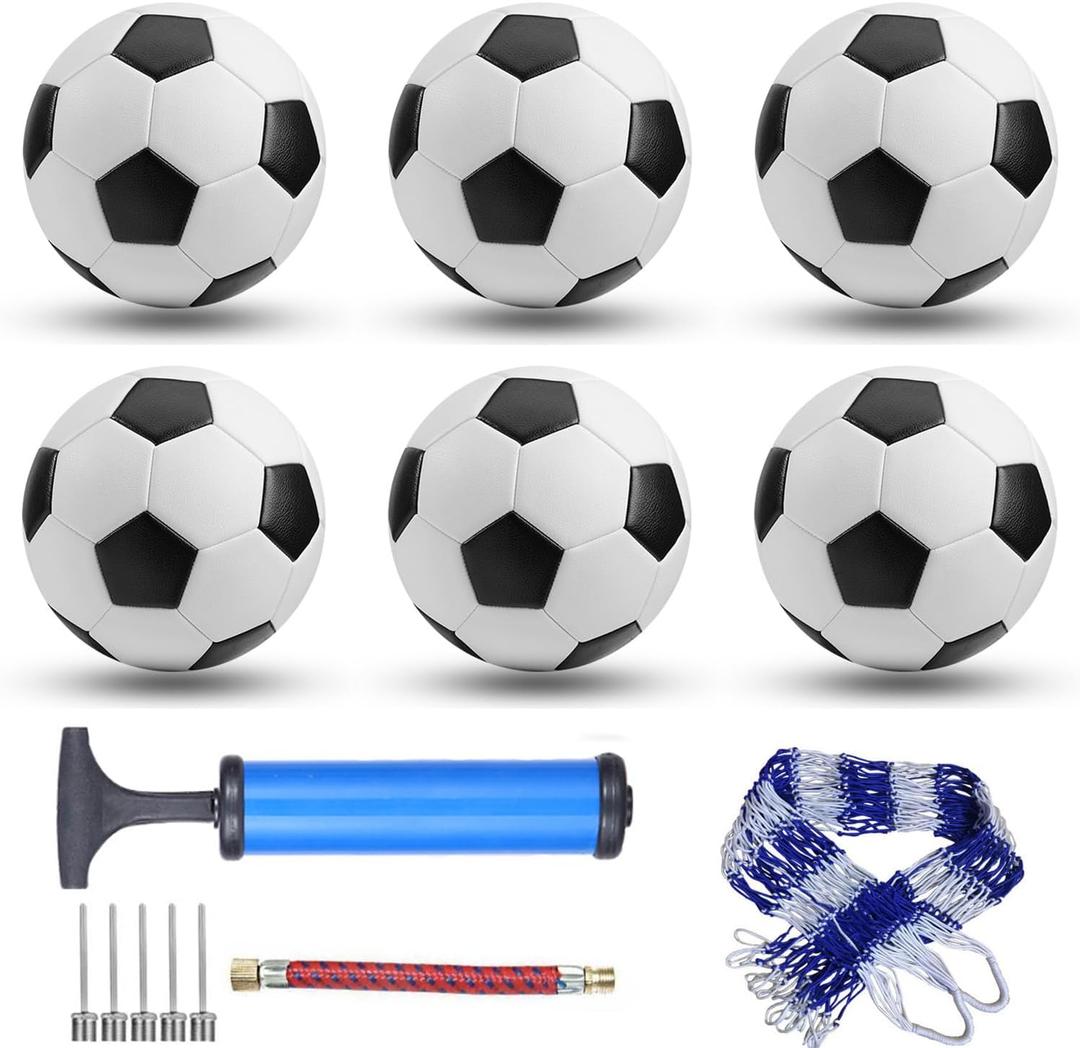 6 Pack Classic Soccer Balls Size 5/4/3 Includes Ball Pump and Net BagSoccer Training Ball Practice for Kids and AdultsCompetition Soccer for Indoor Outdoor, (Size 5)