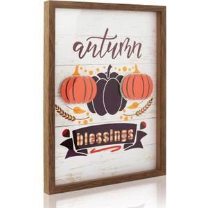 ArtbyHannah 3D Fall Wall Art, Thanksgiving Pictures Wall Decor with Autumn Pumpkin Prints Harvest Home Decorations for Living Room Kitchen Porch Entryway Bathroom (12x16 Inch)