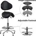 Saddle Stool Rolling Chair Tall with Backrest Foot Rest Hydraulic Swivel Adjustable Height Ergonomic Tilt Thick Seat with Casters for Dental Hygienist Eyelash Technician Hairstylist Black