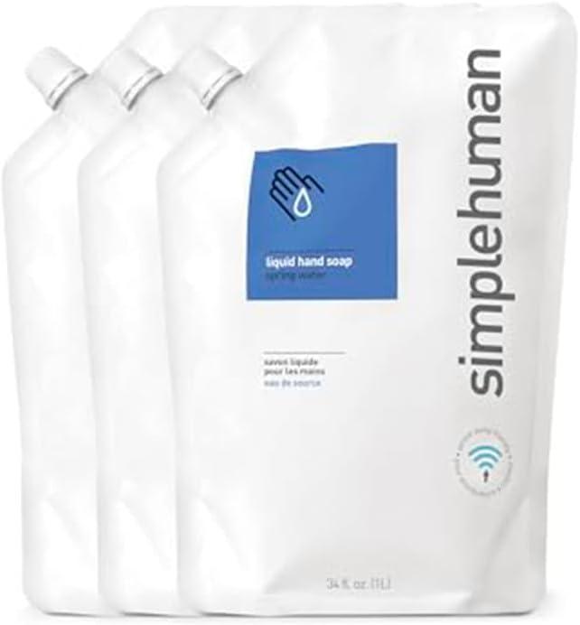 simplehuman Spring Water Moisturizing Liquid Hand Soap Refill Pouch, 34 Fl. Oz. (Pack of 3)