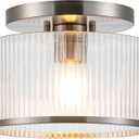 Zlepmlla Glass Ceiling Light, Clear Ribbed Glass Ceiling Light Fixture with Nickel Metal Frame, Modern Semi Flush Mount Ceiling Light for Hallway,Entryway, Bedroom, Bathroom, Kitchen