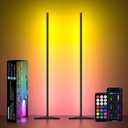 MIHEAL 2PCS Black Corner Floor Lamp, Synced Lights LED Control Floor Lamp RGB Light 56" Smart LED Corner Lamp App and Remote for Living Room Gaming Bedroom and Etc
