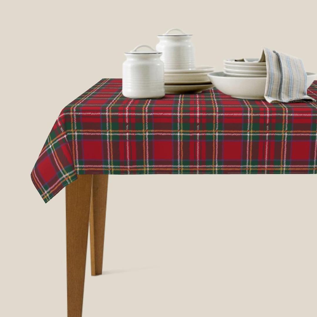 Christmas Plaid Tablecloth Rectangular 60x84 Inch Xmas Red Green Buffalo Checkered Winter Holiday Rectangle Decorative Table Cloth Country Farmhouse for Indoor Party Kitchen Dinner Picnic Decor