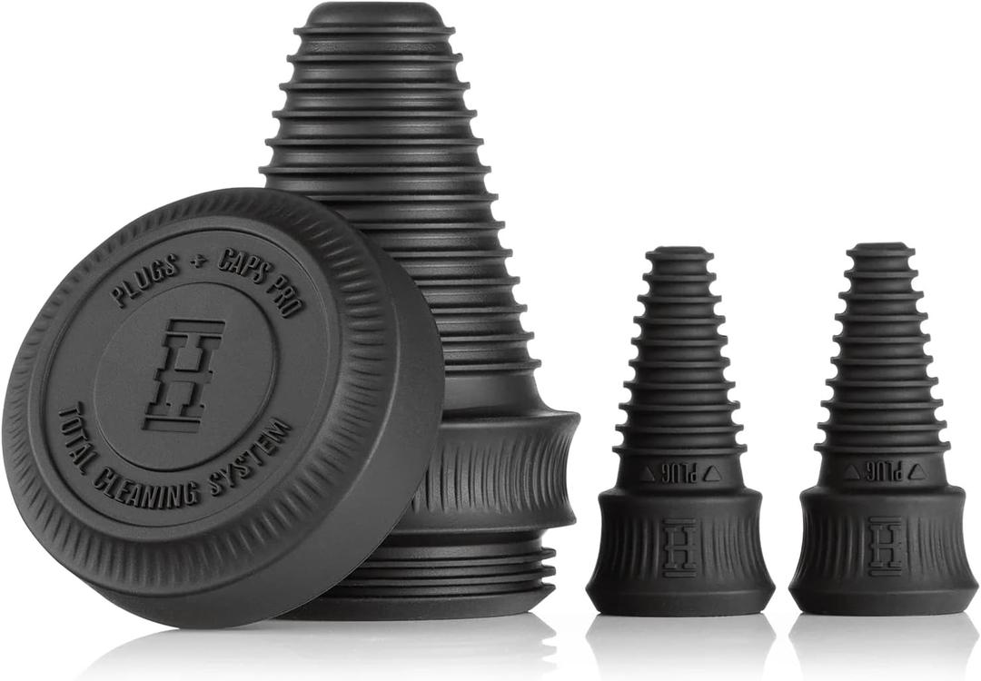HEMPER Cleaning Plugs + Caps PRO – Silicone Stoppers & Cleaning Container for Glassware, Pipes, and Accessories – Leak-Proof, Reusable, Fits Male & Female Openings - (Black)