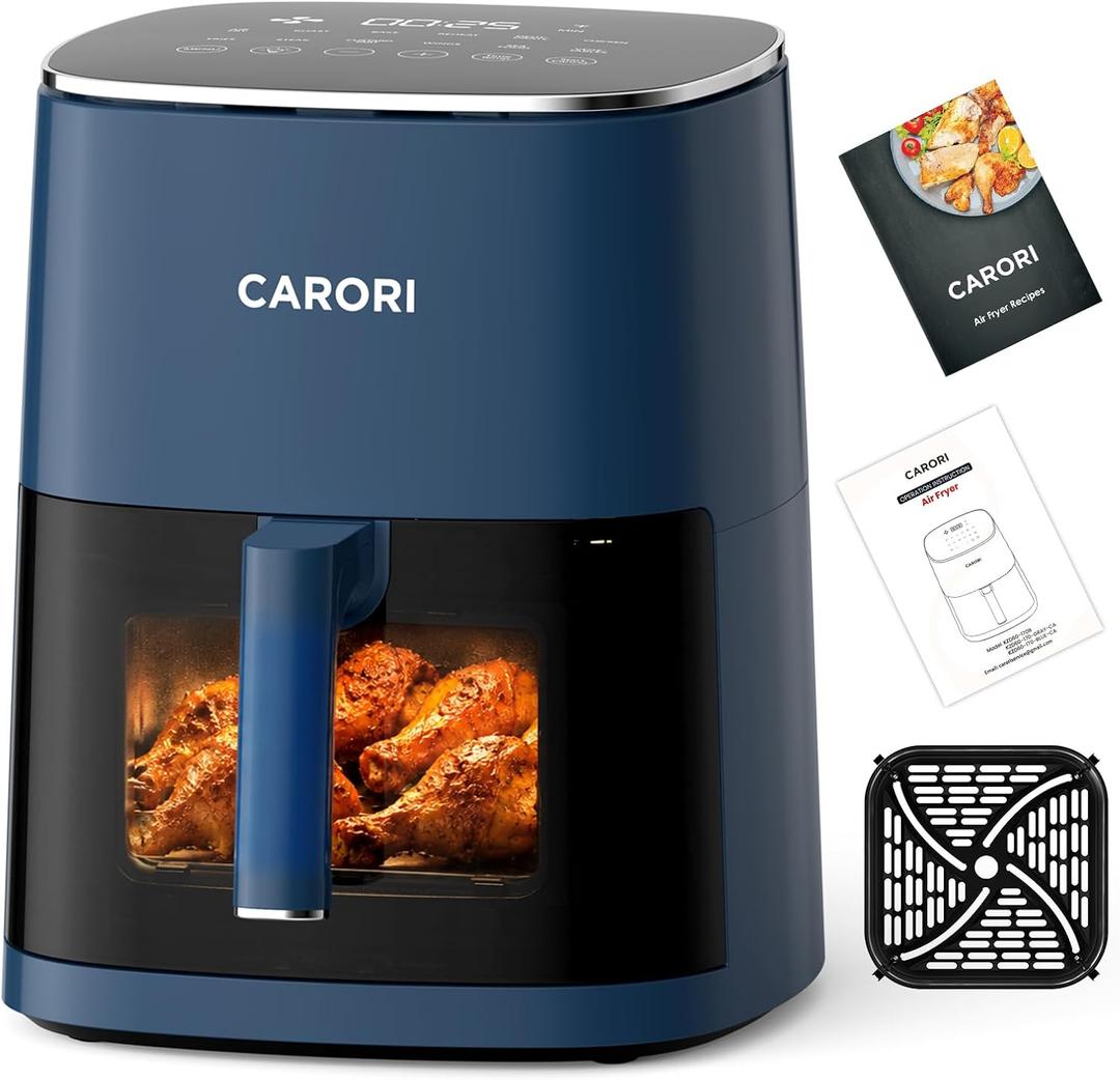 CARORI 6 Qt Air Fryer with Viewing Window, 12 Presets, 1700W, 400°F Max, Large Nonstick Dishwasher-Safe Basket, Bake, Roast, Reheat, Dehydrate, Blue