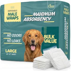 Maximum Absorbency Male Dog Diapers - Leak-Proof Disposable Male Dog Wraps- FlashDry Gel Technology, Wetness Indicator Doggie Diapers- Belly Wraps for Incontinence & Training (30 Pack, Large)
