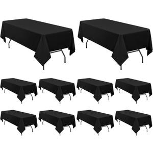 YMHPRIDE 10 Pack Black Tablecloths for 6 Foot Rectangle Tables 60 x 102 Inch - 6ft Rectangular Bulk Polyester Fabric Washable Cloth Cover for Wedding Party Banquet Buffet Restaurant