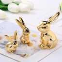 Wesiti 3 Pcs Easter Decoration Golden Bunny Figurines Set 4.5'', 3'', 2.36 Ceramic Easter Rabbit Statue Vintage Bunny Figurine Gift for Family Home Office Table Decor Spring Party Supplies (L, M, S)