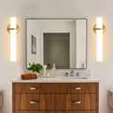 16W LED Dimming Wall Sconces 2 Packs, 3000K Warm Lights Dimmable, White Lampshade Bathroom Vanity Lighting Wall Light Fixtures for Bedroom Dining Living Hallway, Antique Gold, Set of 2