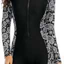 Halcurt Women's Boyleg One Piece Rash Guard with Built in Bra Zip Front UPF50+ Long Sleeve Full Body Surfing Swimsuit (X-Large)