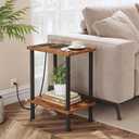 VIMBER Side Table with Charging Station, End Tables with USB Port and Outlets, Nightstands with 2-Tier Storage Shelves and Metal Legs, Sofa Table for Small Space, Living Room, Bedroom UTBT105F (Rustic Brown)