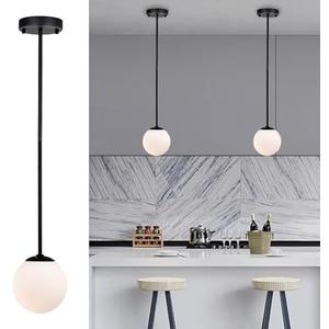 Mid Century Globe Pendant Light Fixture with Frosted Glass 150mm Matte Black Pendant Lights for Kitchen Island Modern Island Lights