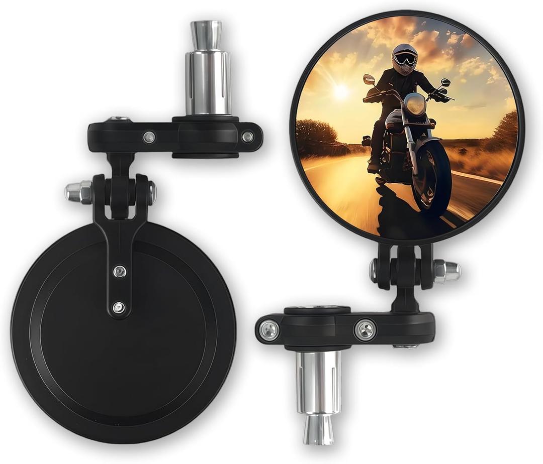 001-B Cafe Racer Mirrors Foldable Motorcycle Bar End Rear View Side Mirrors Black for 7/8 Handlebars Compatible with Street Bikes Sports Scooter Chopper Cruiser