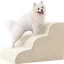 MIHIKK Dog Stairs Ramp, Curved 3-Step Dog Steps for Small Dogs and Cats, Pet Stairs for High Beds and Couch with Anti-Slip Washable Cover and Durable High Density Foam, Beige
