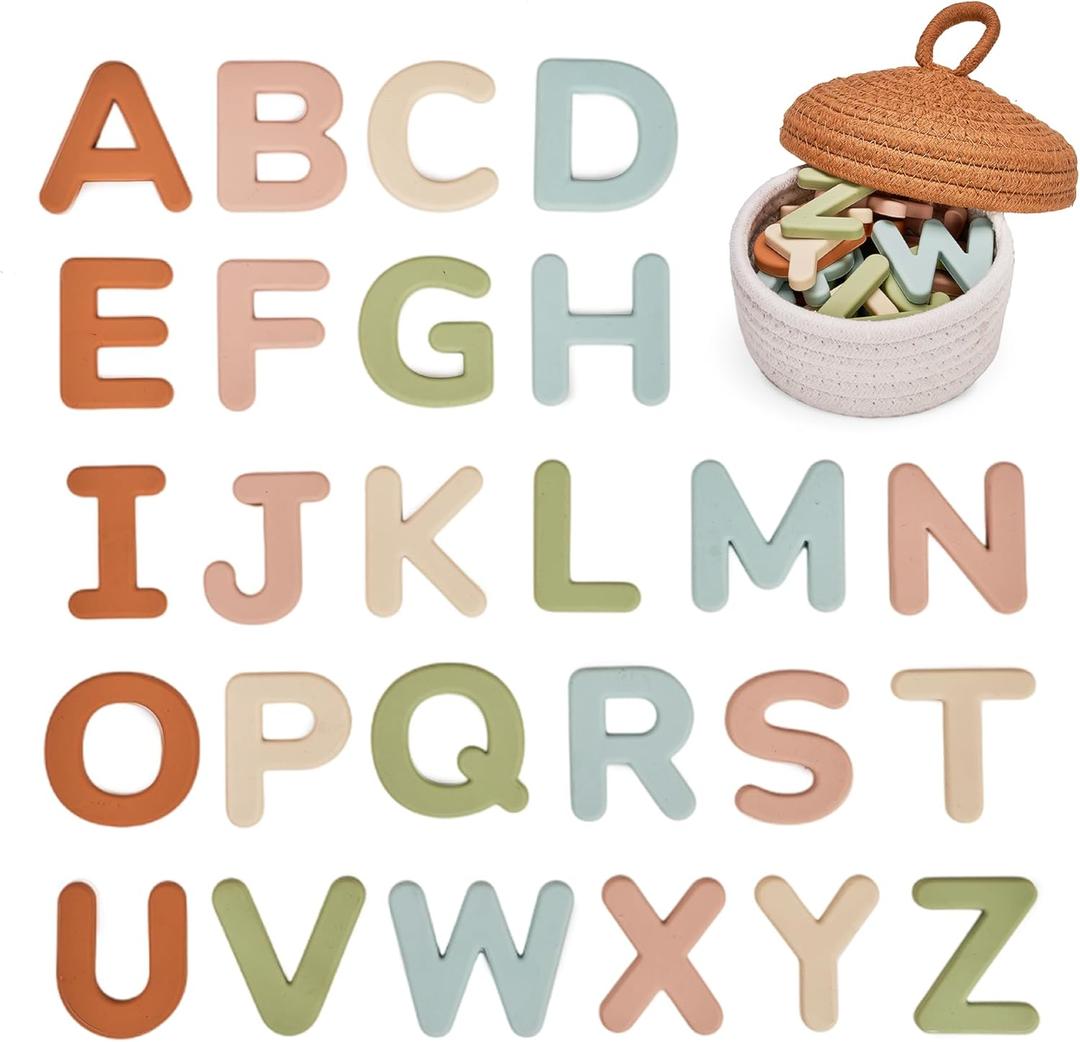 JoyCat Silicone Alphabet Magnetic Letters, 26 Uppercase ABC Fridge Magnets for Toddlers & Kids, Preschool Learning Refrigerator Toy Set, Birthday Gifts for Boys Girls (Muted Color)