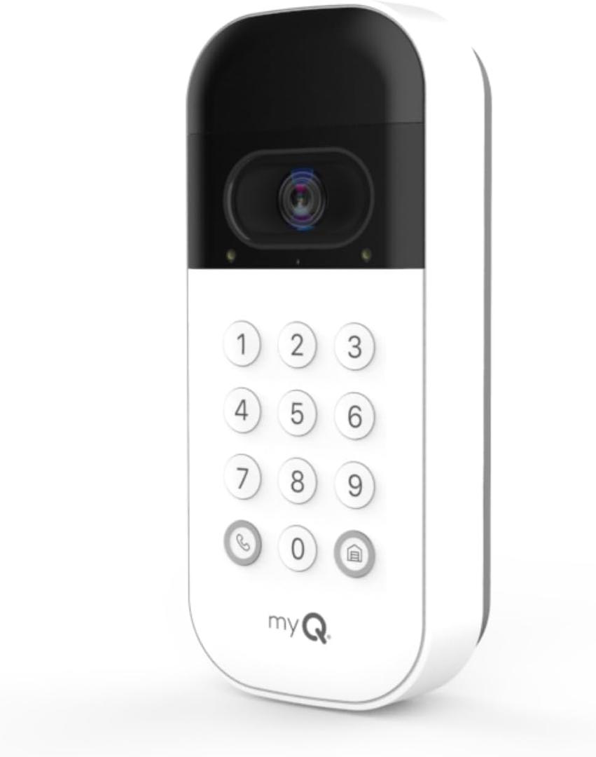 MyQ Smart Garage Door Video Keypad with Wide-Angle Camera,Customizable PIN Codes,and Smartphone ControlTake Charge of Your Garage Access Works with Chamberlain, LiftMaster and Craftsman openers,White