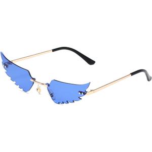 LASPOR Wing Shape Lens Rimless Sunglasses for Women Men Party Glasses (Dark Blue)