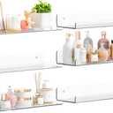 Yieach 6 Pack 15" Acrylic Shelves for Wall,Bathroom,Bedroom - with Adhesive - No Drilling Clear Floating Shelves for Funko Pop,Lego,Action Figures,Nail Polish,Perfume Shelf and Wall Storage & Display