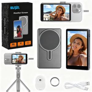 SUNPIN Vlog Selfie Monitor Screen, Wireless 4K/1080p Back Camera Monitor for iPhone & Android, Built-in Speaker for YouTube TikTok Live Streaming (Gray)