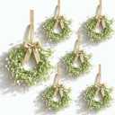 6 Pcs Mini Baby Breath Hanging Wreaths Gypsophila Candle Rings Pillar Holder Wreath Artificial Flower Spring Summer Floral Wreath for Wedding Farmhouse Porch Cabinets Table Decoration