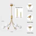 Modern Mid Century Gold Chandeliers, 6-Light Glass Globe Chandeliers Hanging Sputnik Chandelier Light Fixtures for Dining Room Living Room Bedroom Kitchen Island Foyer